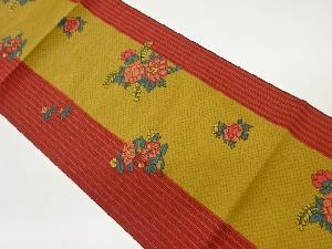 縞に草花模様織出し名古屋帯